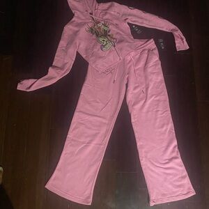 Ed Hardy Pink Track Pants & Hoodie Set